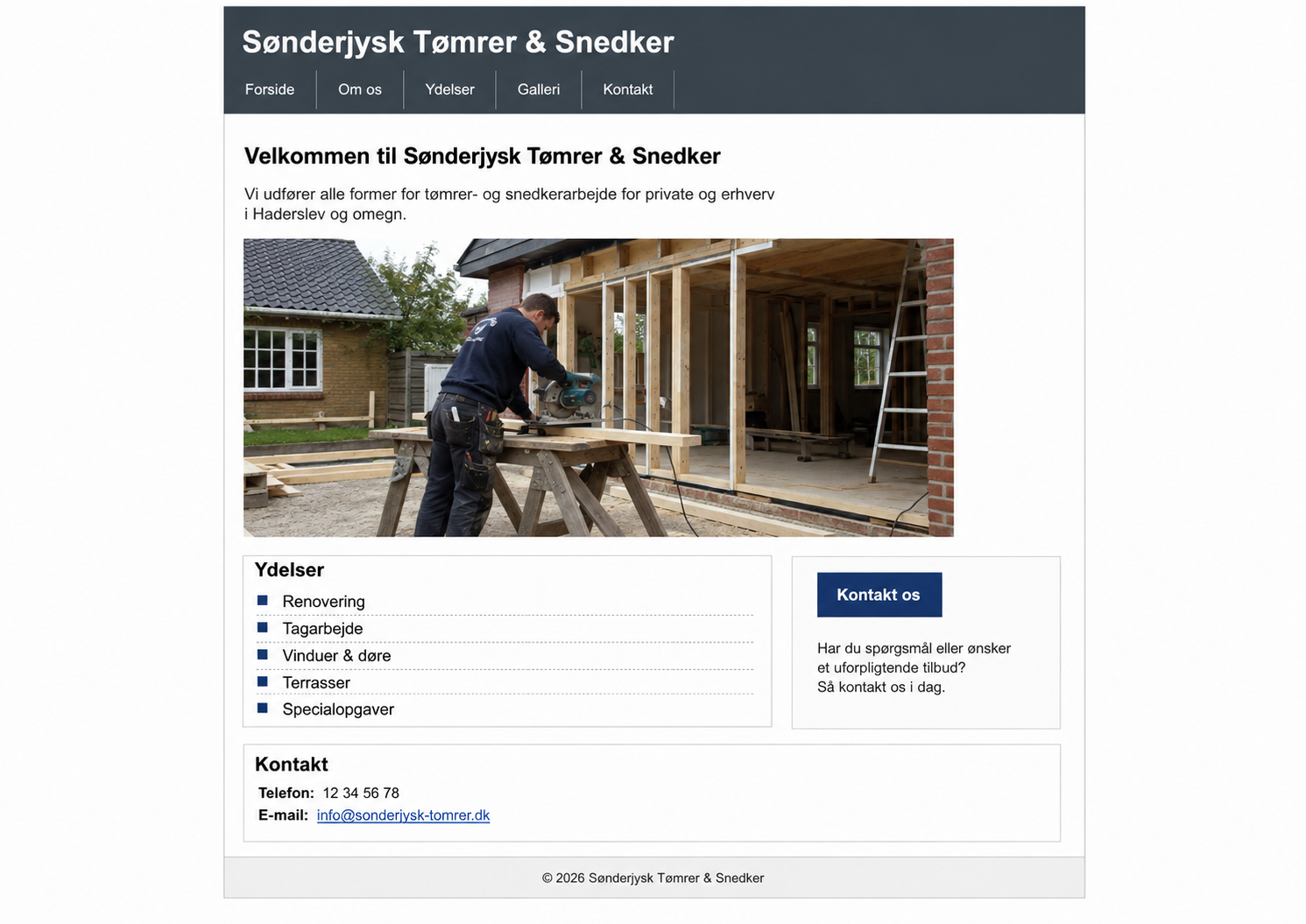 Sønderjysk Tømrer & Snedker – den gamle hjemmeside før redesign